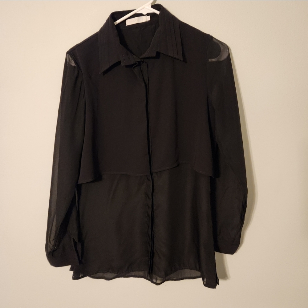 Anne Fontaine Serena Blouse in Black,  Layered, Size 38, U.S. Small